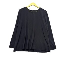 Lands End Top Womens 3X Plus Black Long  Sleeve Cotton Knit Casual Crewneck